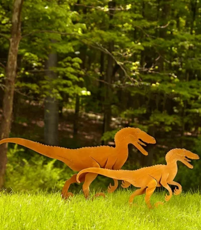 Velociraptor Garden Sculpture Set