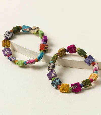 Repurposed Kantha Multi-color Bracelet Set
