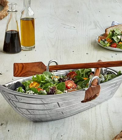 Row Boat Serving Bowl With Wood Serving Utensils