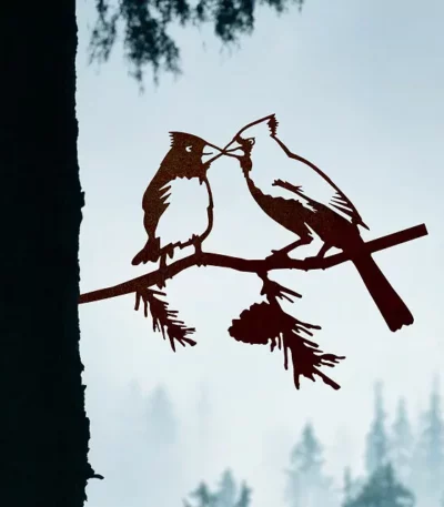 Kissing Cardinals Metal Sculpture