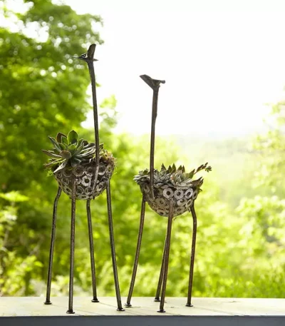 Recycled Metal Giraffe Planter