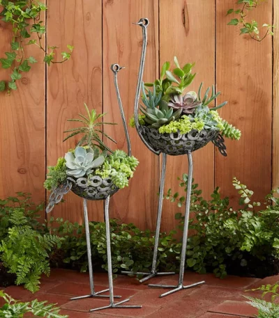 Recycled Metal Ostrich Planter
