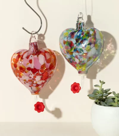 Hand-blown Heart Hummingbird Feeder