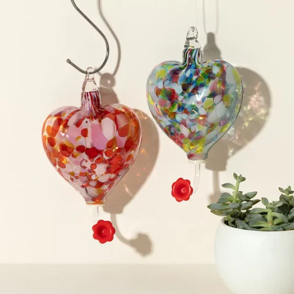 Hand-blown Heart Hummingbird Feeder