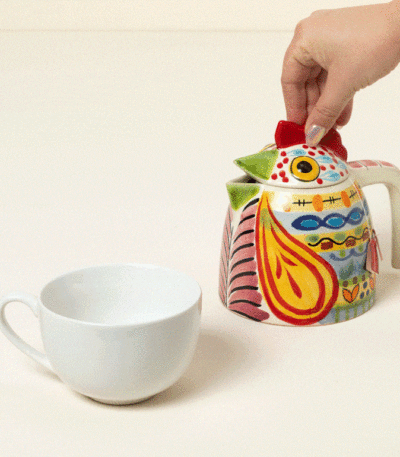 Majolica Rooster Tea Kettle