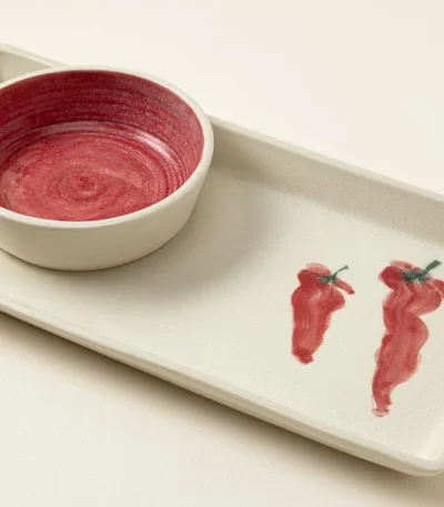 Chili Pepper Porcelain Chip & Dip Server