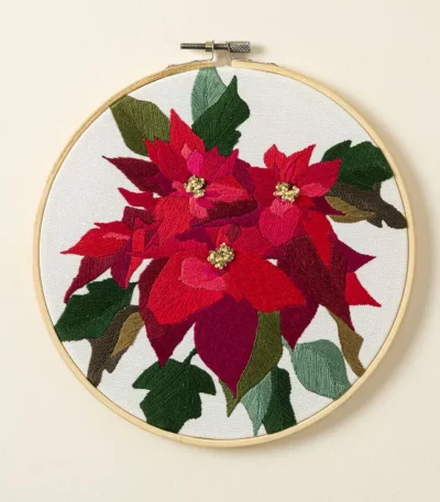 Beginners Poinsettia Embroidery By Numbers Kit