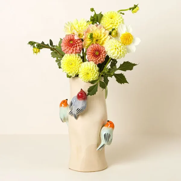 Birds On Log Vase