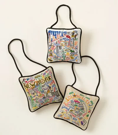 Embroidered City Pillow Ornament