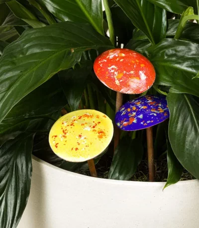 Enamel Copper Mushroom Garden Stakes