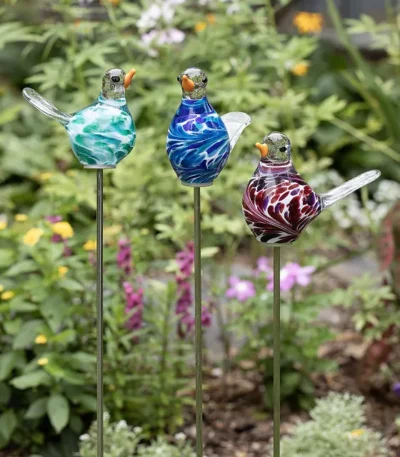 Handblown Glass Chickadee Garden Sculpture