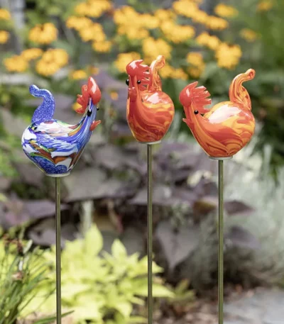 Handblown Glass Rooster Garden Sculpture