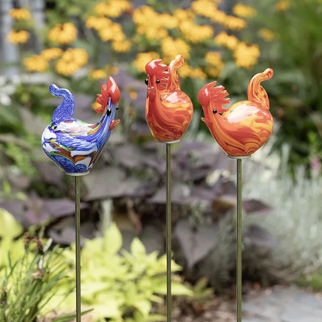 Handblown Glass Rooster Garden Sculpture