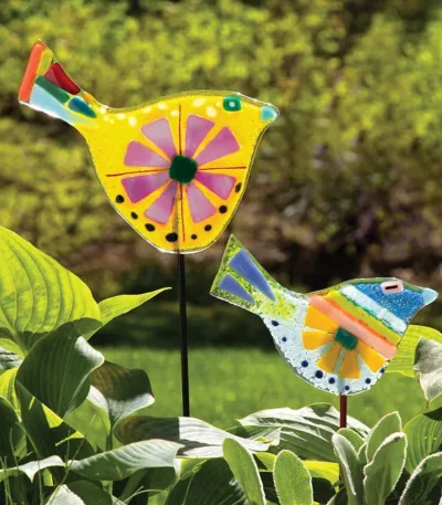 Handmade Glass Garden Stakes - Bird