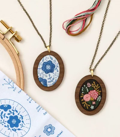 Learn Embroidery Pendant Kit With Hoop