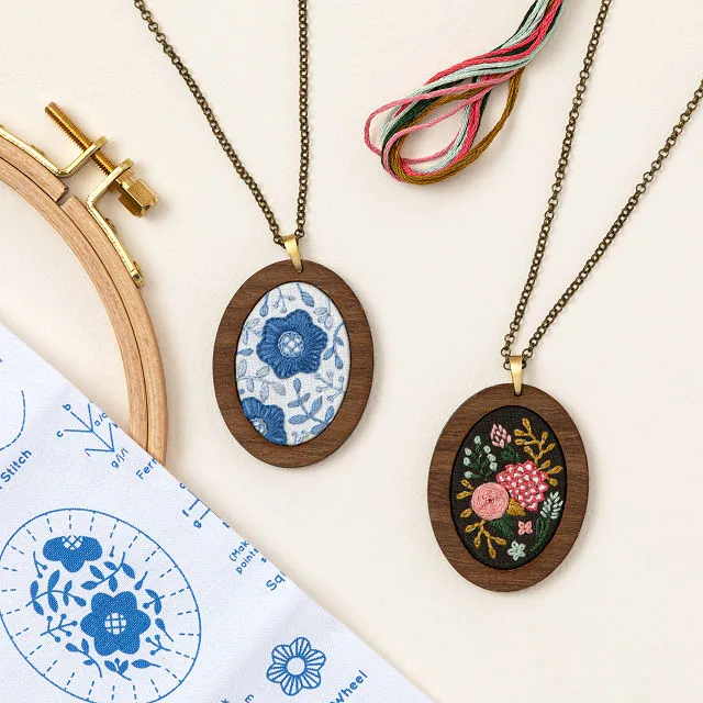 Learn Embroidery Pendant Kit With Hoop