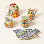 Majolica Rooster Creamer & Sugar Jar 6