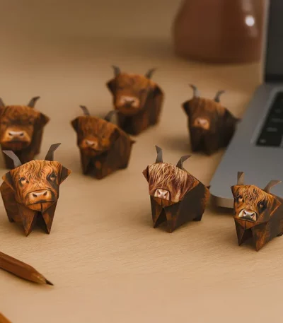 Mini Highland Cows Paper Desk Herd