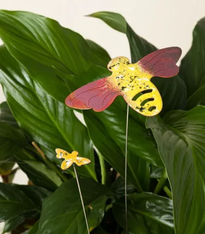 Momma And Baby Bee Enamel Garden Stakes