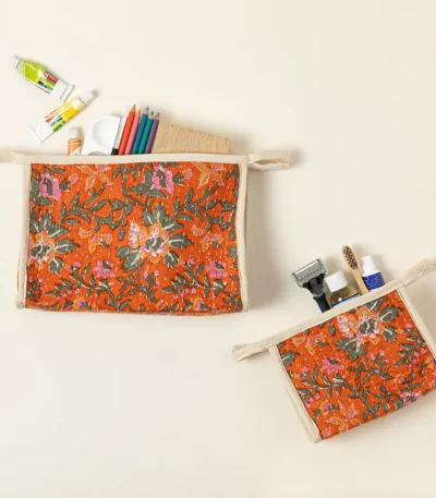 Repurposed Cotton Sari Cosmetic Pouches