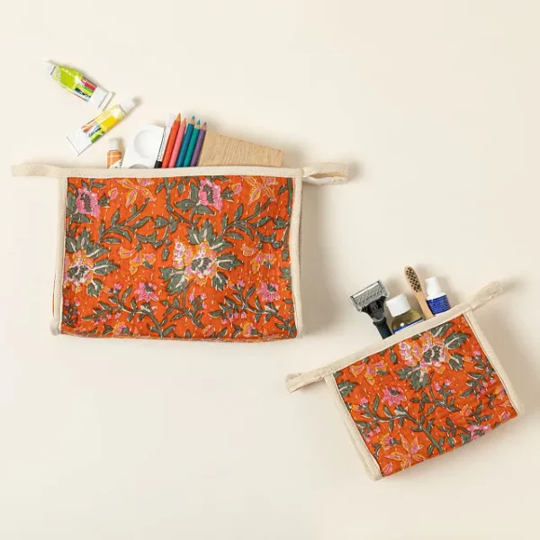 Repurposed Cotton Sari Cosmetic Pouches